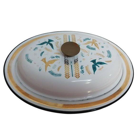 Georges Briard Birds of Paradise Covered Enamelware Oval Serving Dish Gold Trim - Picture 1 of 8